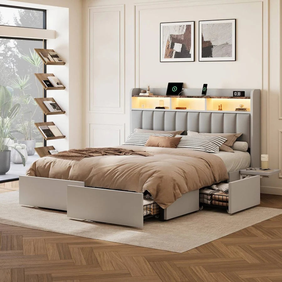 Queen bed with storage drawers