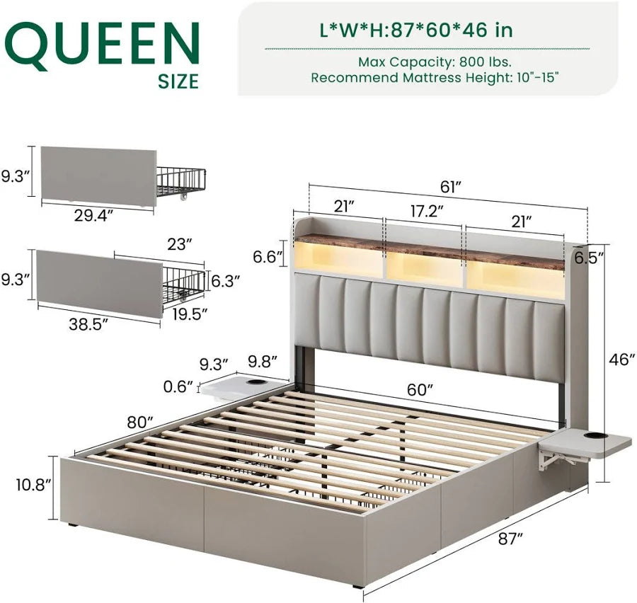 Queen bed with storage drawers