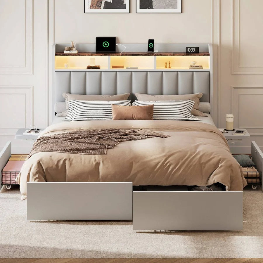 Queen bed with storage drawers