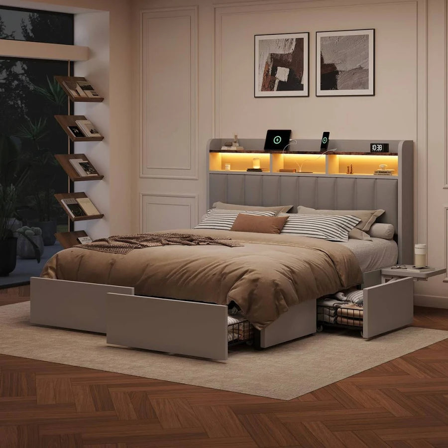 Queen bed with storage drawers